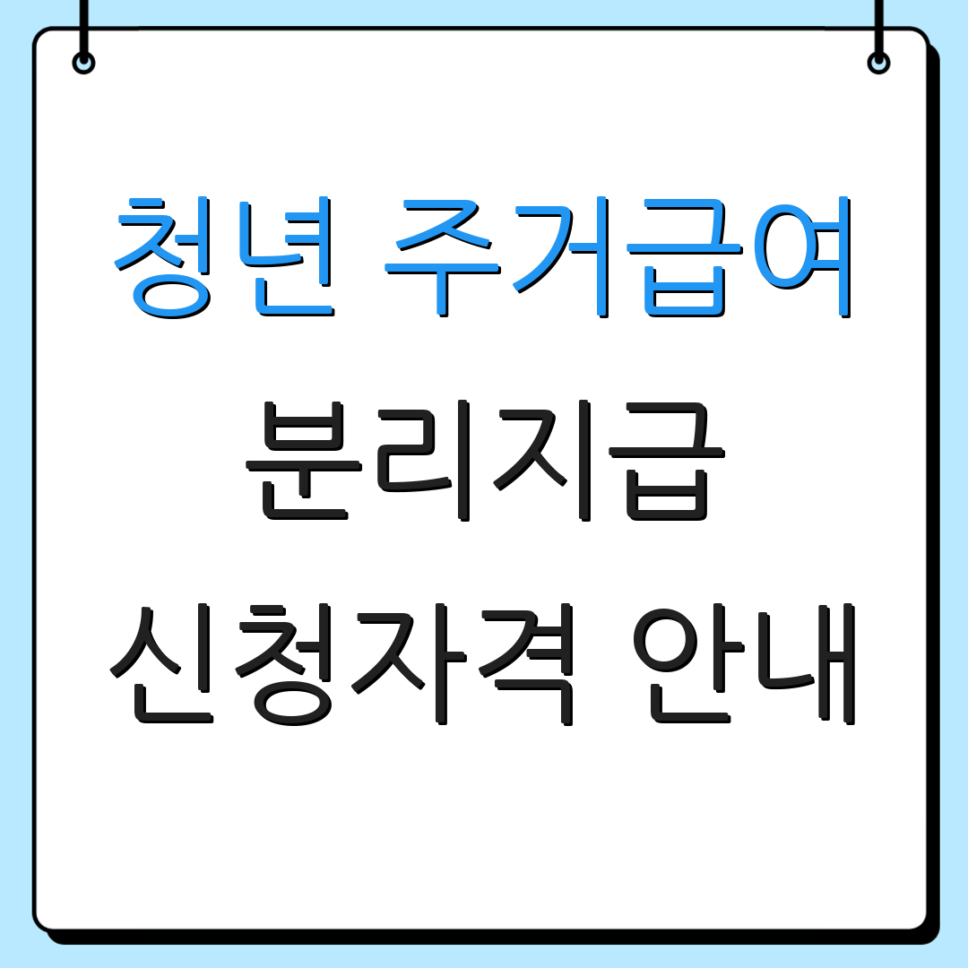 청년 주거급여 분리지급 신청자격 안내 | 지원 방법 정보 | 추가 정보